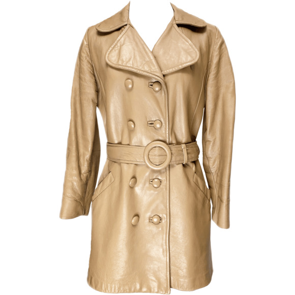 70's Tailored Leather Taupe Trench Coat